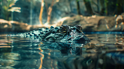  crocodile in the water HD wallpaper - obrazy, fototapety, plakaty