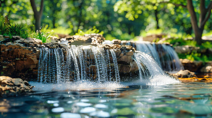 Obraz premium Japanese Garden: Waterfall, Nature, and Zen in a Tranquil Landscape with River and Stone