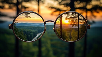 Clear Vision of a Serene Sunset in the Forest - Feeling Connected to Nature - obrazy, fototapety, plakaty