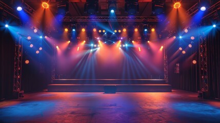 Free stage with lights, lighting devices.