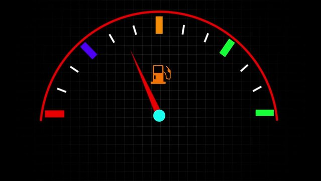 Fuel Gauge Car Dashboard Fills up. Animation Car Fuel Dashboard moving up and down pin needle fuel full and empty.