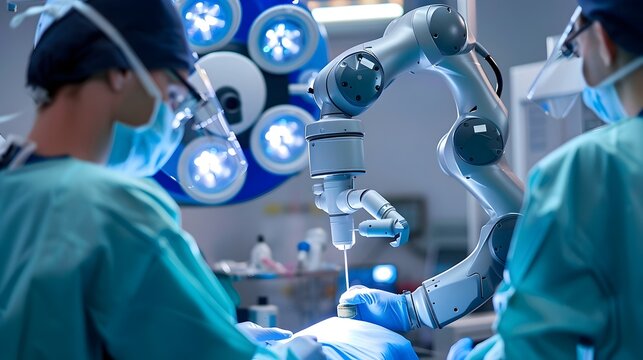 Surgeons Performing Robot-Assisted Surgery in Operating Room