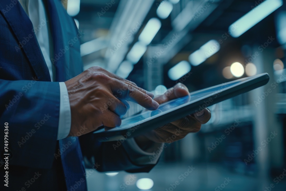 Aufkleber a man in a suit holding a tablet computer. perfect for business and technology concepts