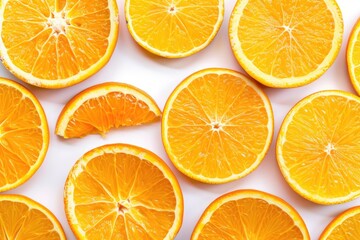 Fresh halved oranges on a white background, ideal for food-related designs