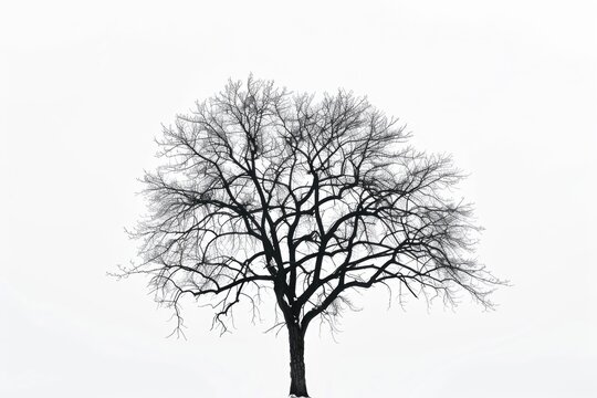 Solitary tree in a snowy landscape, suitable for winter themes