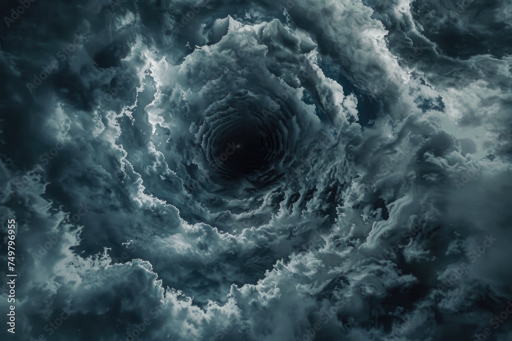 Poster A striking image of a black hole in the middle of a cloudy sky. Perfect for science or space-themed projects