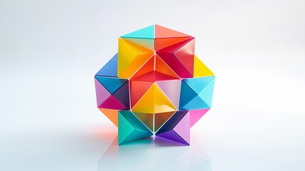 Colorful Abstract Geometrical Composition - Prism, Pyramid, Rectangular Cube, Dodecahedron on White Paper Background