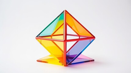 Colorful Abstract Geometrical Composition - Prism, Pyramid, Rectangular Cube, Dodecahedron on White Paper Background