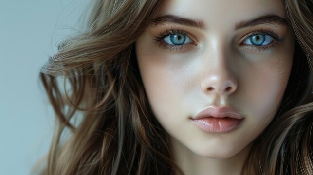 A close-up image of a woman with striking blue eyes, perfect for beauty or eye care concepts