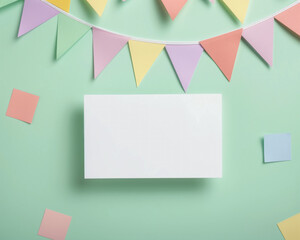 Festive Greeting Card Mockup with Pastel Party Decorations on Light Background