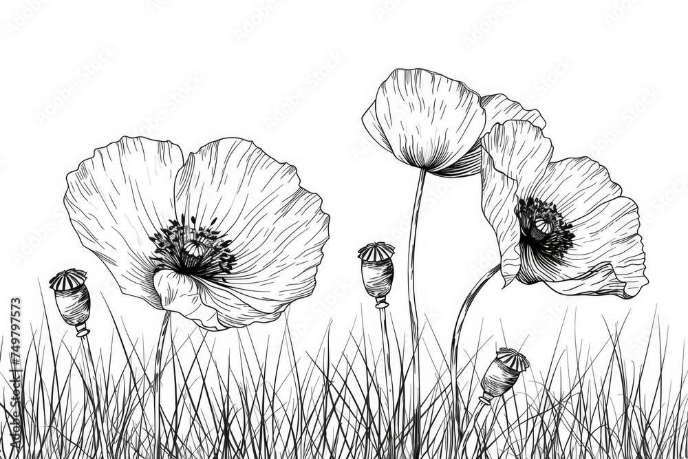Poster detailed drawing of two poppies, suitable for various design projects