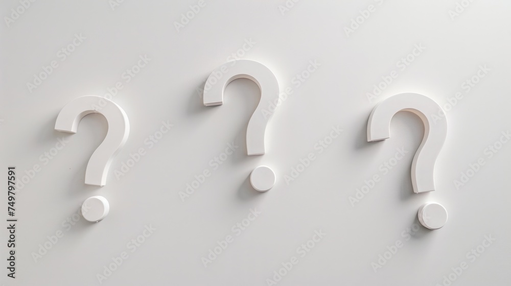 Aufkleber Simple and minimalistic image of three white question marks on a white wall. Suitable for educational and business concepts