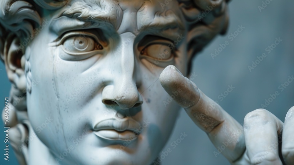 Poster Close up of a statue with a finger, suitable for various concepts