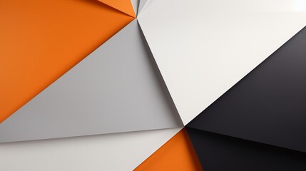 Creative Abstract Geometric Paper Background in Orange, White, Light Gray, and Black Colors - Top View with Copy Space
