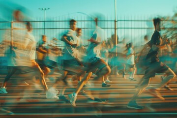 Blurry image of people running, suitable for illustrating motion and activity