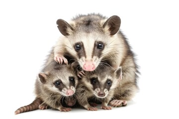 A cute trio of possums perched on top of each other. Perfect for nature and animal themes