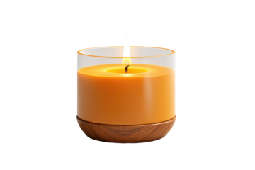 Candle Inside Glass. A candle is placed inside a transparent glass container, casting a warm, flickering glow. The wax slowly melts, pooling at the base of the glass.