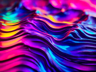 Abstract Magical Neon Wave Blue Violet Ribbon Holographic gradient color neon wave shape liquid