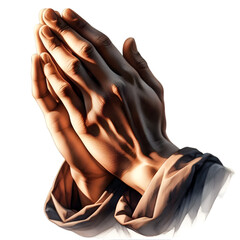Close-up of clasped hands in a prayerful gesture, symbolizing devotion or seeking comfort