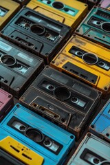 A pile of vintage cassette tapes, perfect for retro music concepts