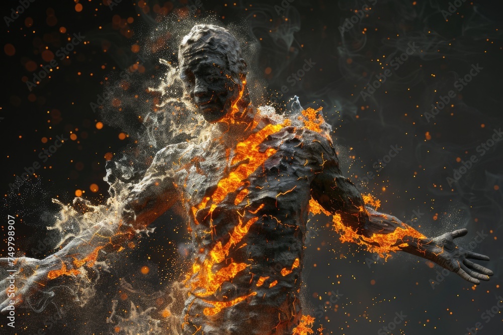 Aufkleber a man with fire emanating from his body. perfect for dynamic and intense concepts