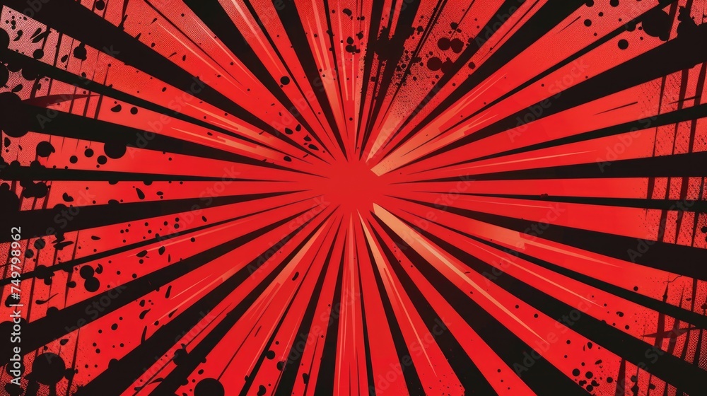 Poster A vibrant red and black background with a striking sunburst design. Perfect for adding a bold touch to your projects