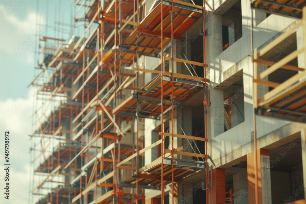 Aufkleber a tall building with scaffolding, suitable for construction projects