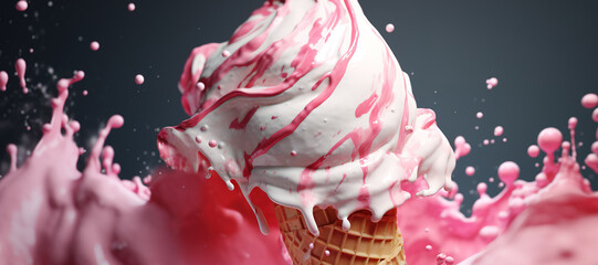 splash wave of strawberry milk ice cream cone 13