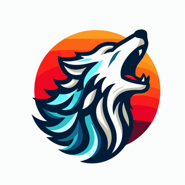 flat vector logo of wolf ,  vector logo of wolf , mascot logo of  wolf , wolf logo