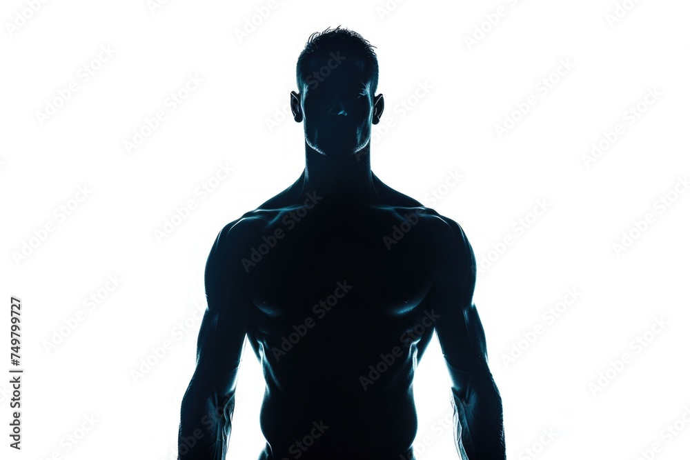 Poster A silhouette of a man standing in front of a white background. Suitable for various projects