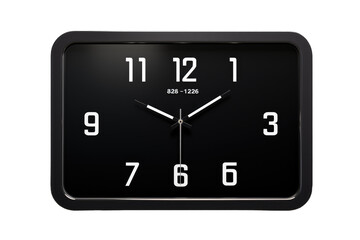 Black Clock. A black clock featuring white numbers on its face indicating the time with precision and clarity. The contrast of colors enhances readability making it easy to keep track of time clearly.