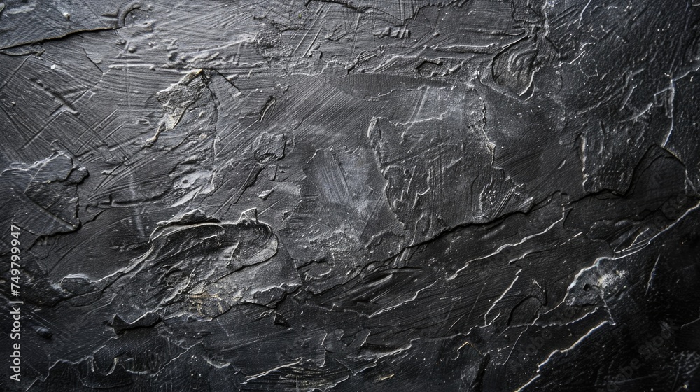 Poster close up of a black surface with paint splatters. ideal for textures and backgrounds