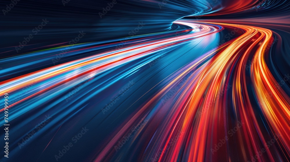 Poster vibrant and dynamic long exposure photo of a colorful tunnel. perfect for futuristic and abstract de