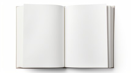 Isolated Blank Open Book on White Background, Top View. Paper Texture, Clipping Path. Mockup.