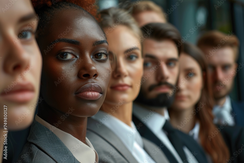 Poster a group of business people standing in a line. suitable for corporate and teamwork concepts