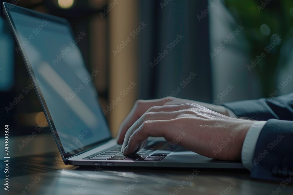 Aufkleber close up of a person typing on a laptop. suitable for technology concepts