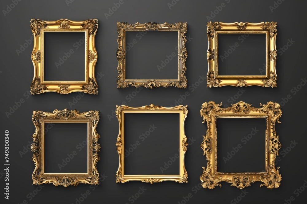 Aufkleber four elegant gold picture frames on a sleek black background. perfect for adding a touch of sophisti