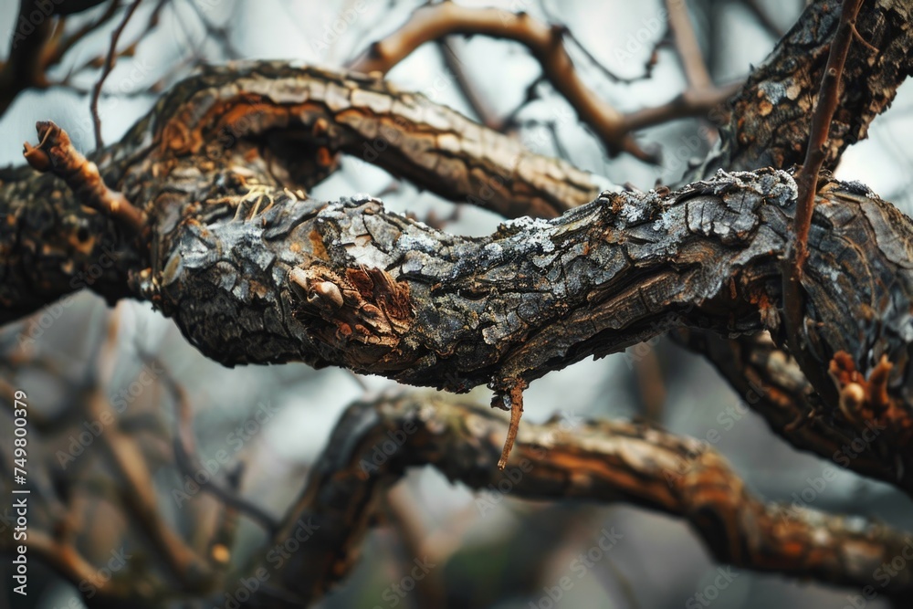 Poster Detailed view of a tree branch with no leaves. Suitable for nature or minimalist concepts