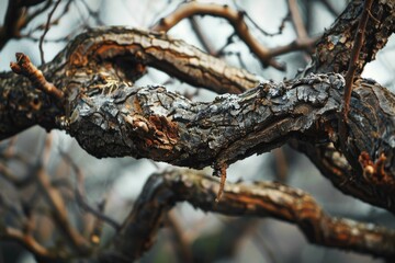Fototapeta premium Detailed view of a tree branch with no leaves. Suitable for nature or minimalist concepts