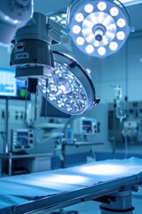 A sterile hospital operating room with a bright surgical light. Ideal for medical and healthcare concepts