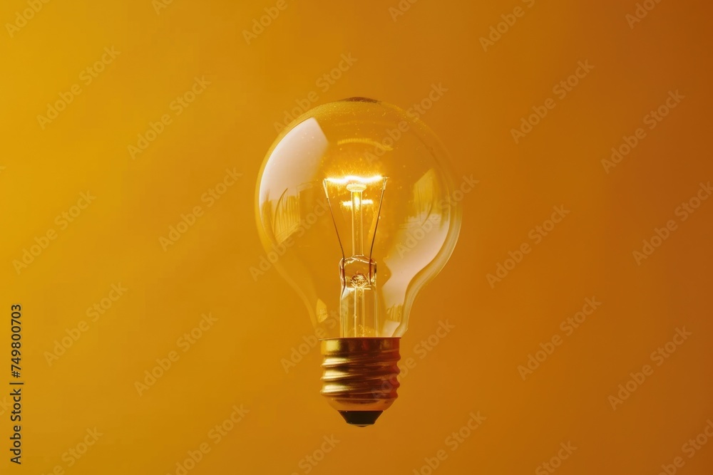 Poster A light bulb with a yellow background. Suitable for various concepts