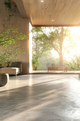 Fototapeta premium A plant in a pot on a concrete floor, suitable for interior design projects