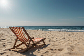 Fototapeta na wymiar Beach chair on the sand by the sea. Vacation concept