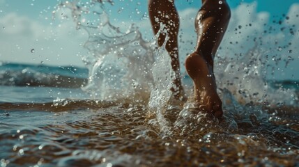 Close up shot of person's feet in water. Great for summer vacation concept
