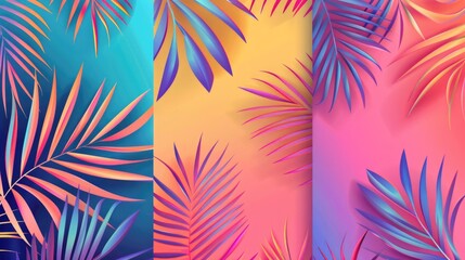 Four different colored tropical leaves, perfect for various design projects - obrazy, fototapety, plakaty