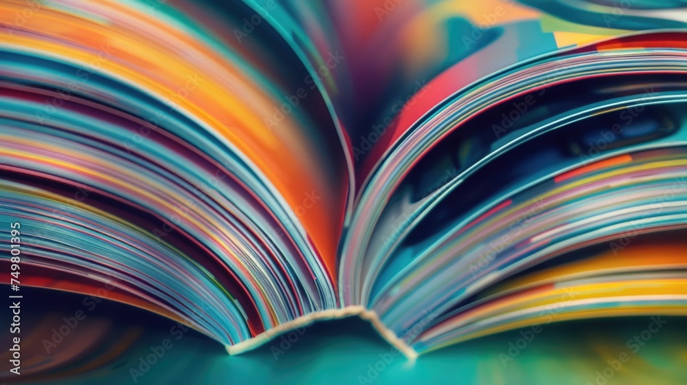 Poster close up of an open book on a table, perfect for educational or reading concepts