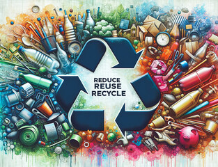 Reduce, reuse, recycle using common everyday objects, abstract background illustration