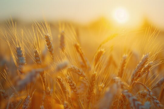 A picturesque wheat field at sunset. Suitable for agriculture or nature concepts