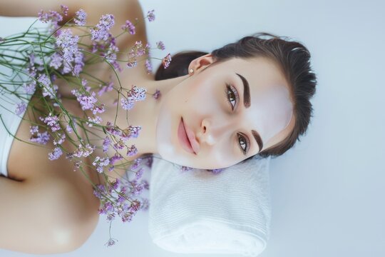 Beauty Face Rice bran extract Aloe Vera. Natural organic Skincare products: Pueraria mirifica cosmetic lotion, moisture Freshness gel, Zen garden serum and blank cream tube Floral explosion jar pot