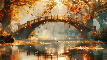 Foto op Plexiglas Japanese Serenity: Vibrant Foliage and Tranquil Waters Paint a Picturesque Autumnal Scene © NURA ALAM